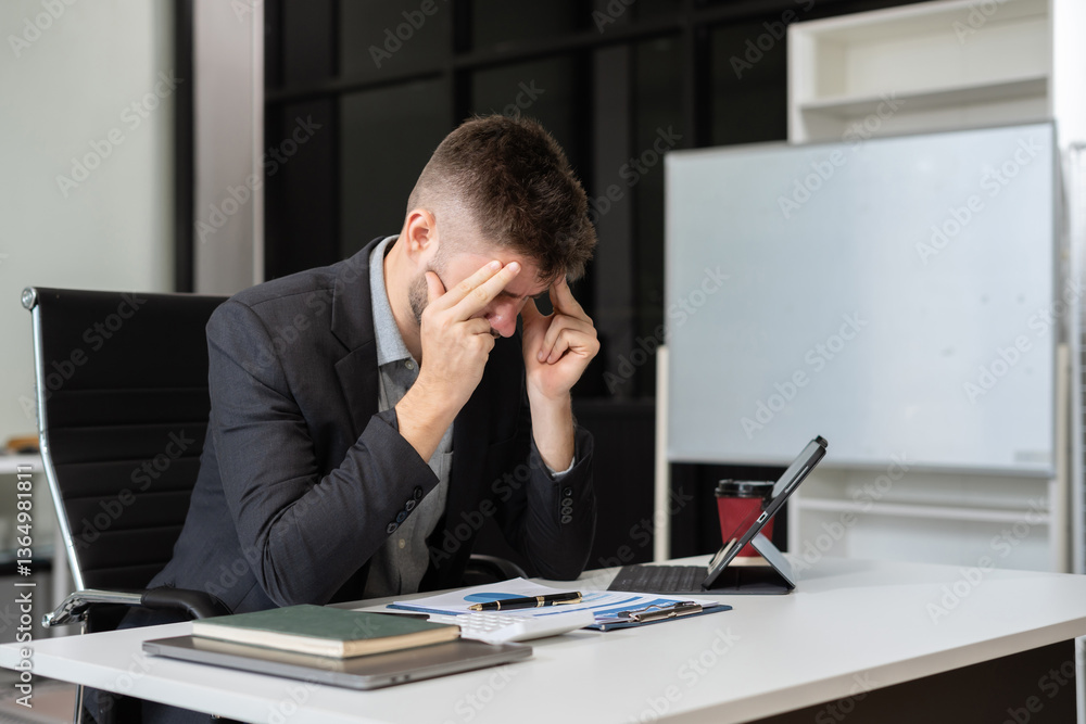 Young stressed caucasian businessman working in the office. Young stressed caucasian businessman working in the office.