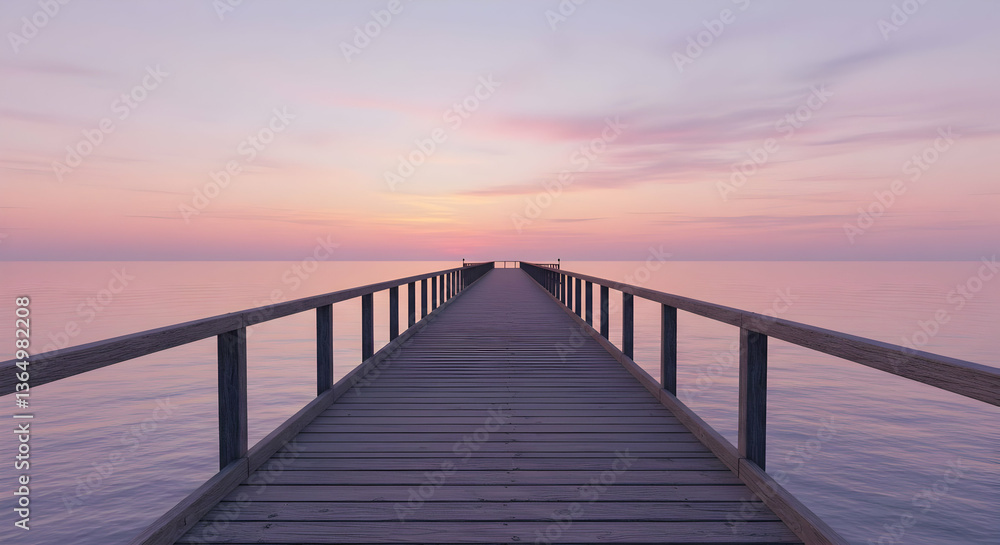 Fototapeta premium Peaceful Wooden Pier At Sunrise Over Calm Ocean