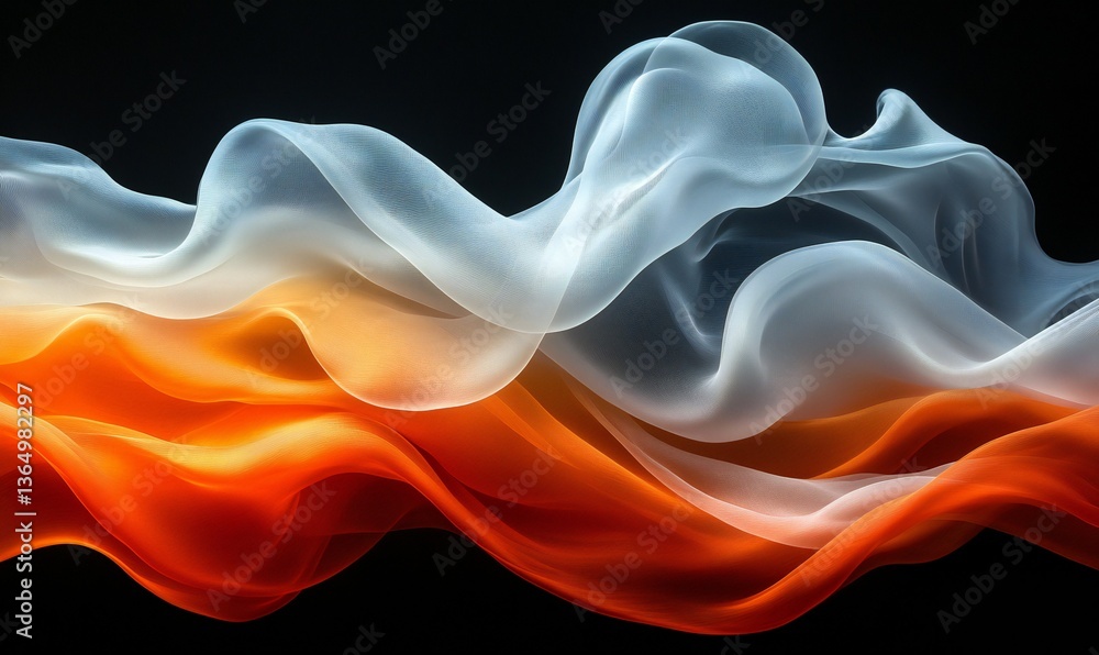 Fototapeta premium Abstract digital art of layered flowing orange and white fabric