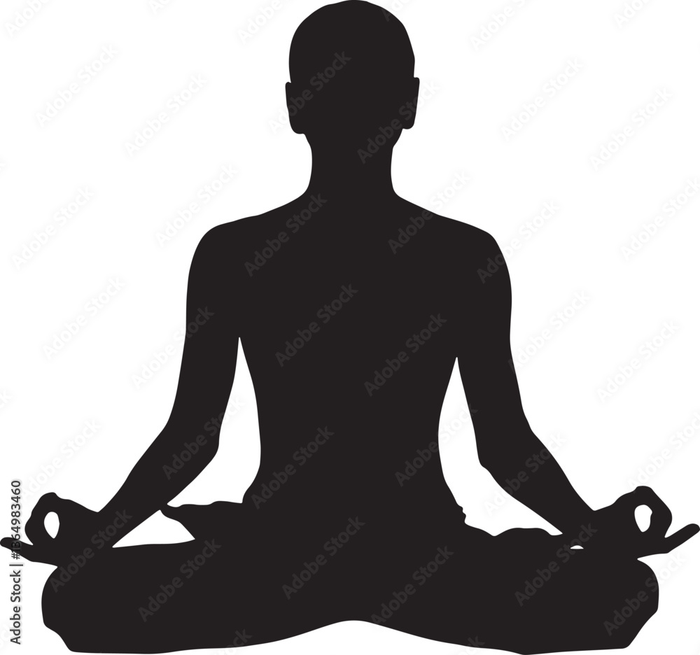 Meditation yoga silhouette vector Illustration logo icon clipart Black and white 