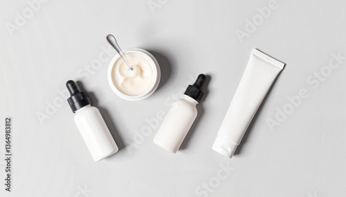 Skincare products arranged on a minimalist background  