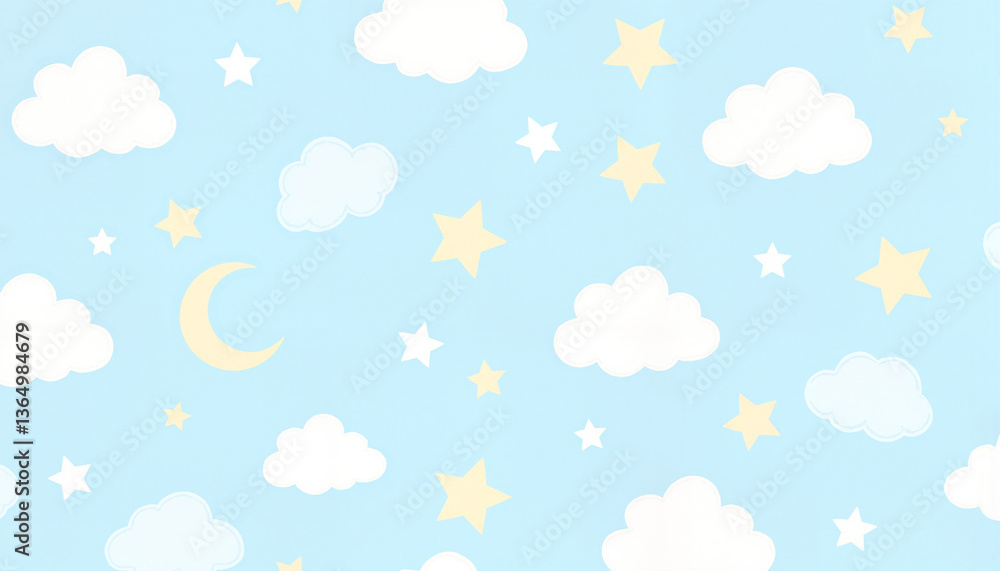 Cute clouds and stars pattern in soft pastel colors Cute clouds and stars pattern in soft pastel colors