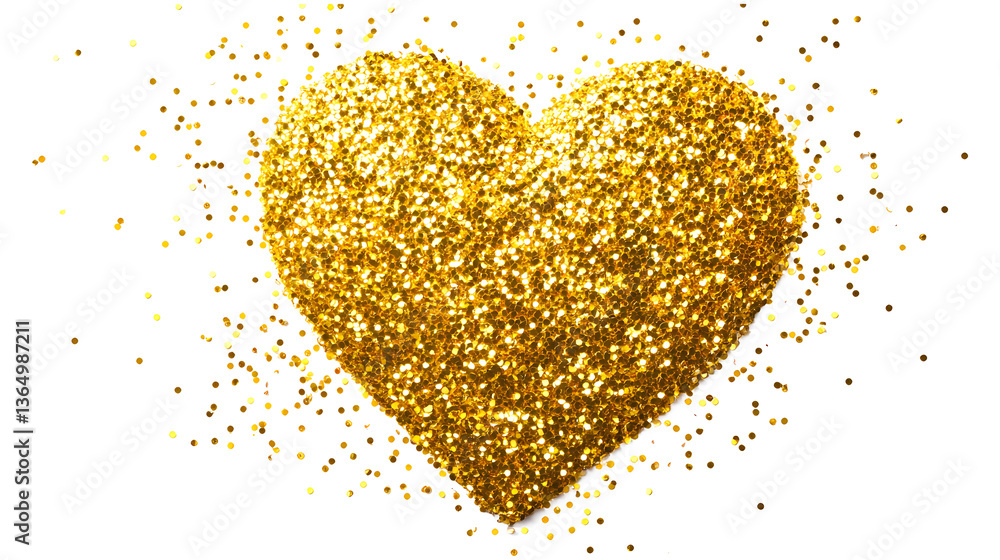 A gold glitter heart with a lot of sparkles on it A gold glitter heart with a lot of sparkles on it