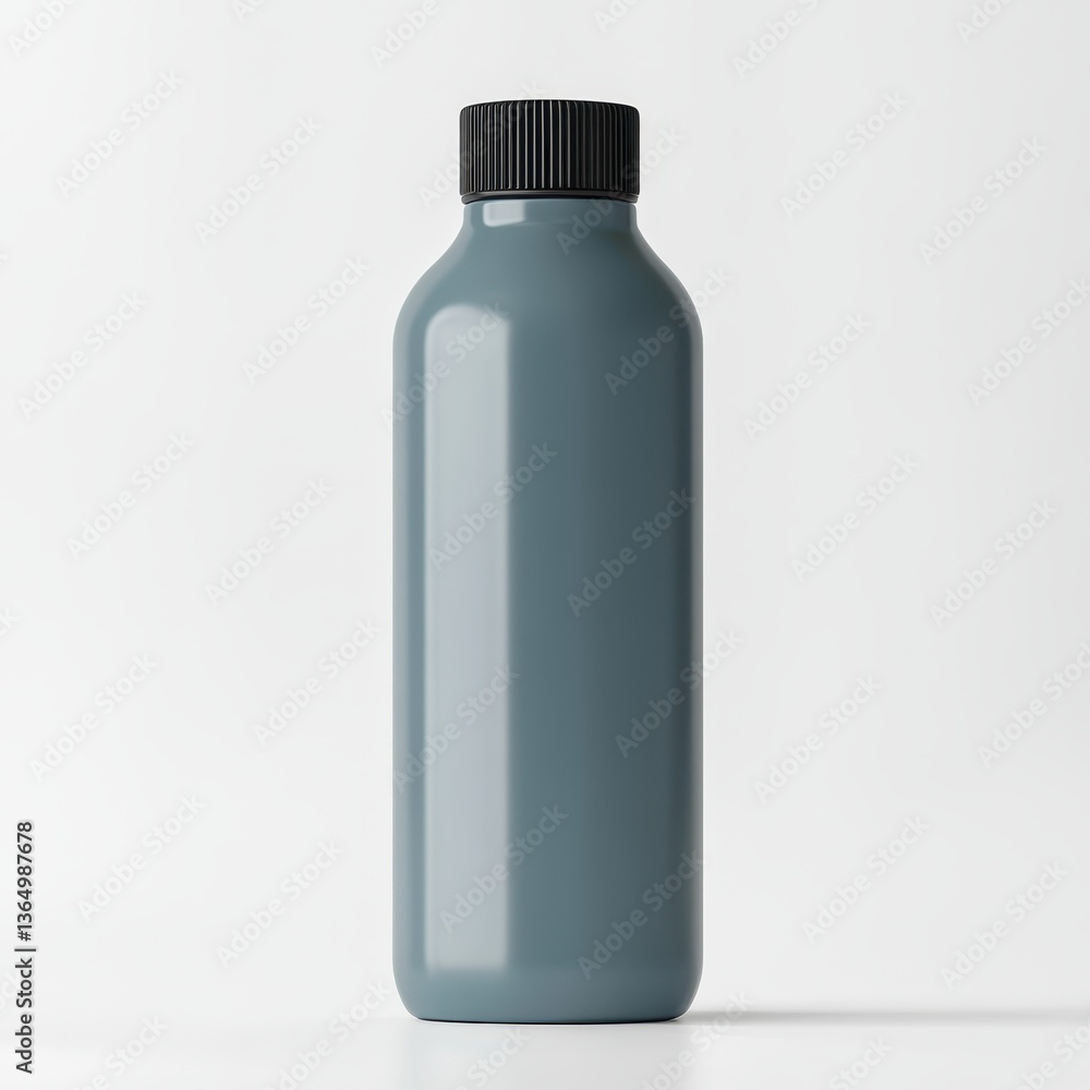 Minimalistic Gray Bottle with Black Lid Against Light Background Minimalistic Gray Bottle with Black Lid Against Light Background