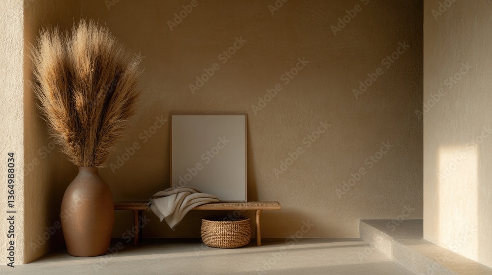 Obraz premium Minimalist interior showcases earthy tones, natural textures, an