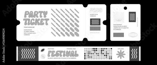 Control ticket bracelets for events, disco, festival, fan zone, party, staff. Vector mockup of a festival bracelet in a futuristic style.	
