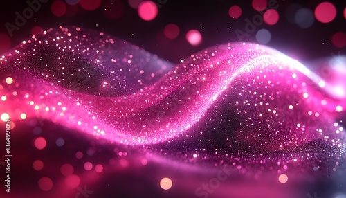 Pink shimmering flowing abstract design with glowing bokeh effect