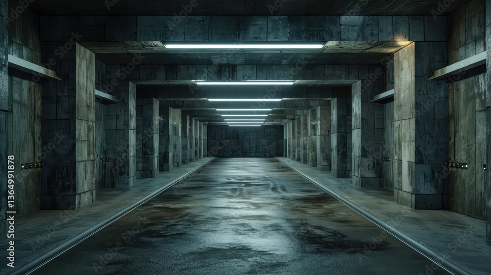 Obraz premium Empty Industrial Space with Concrete Walls and Ambient Lighting