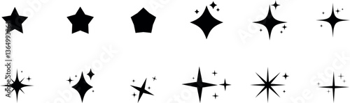 Set of sparkle star icon. Twinkle stars and shine star icons collection. Vector set of different black sparkles icons on transparent background. Vector illustration