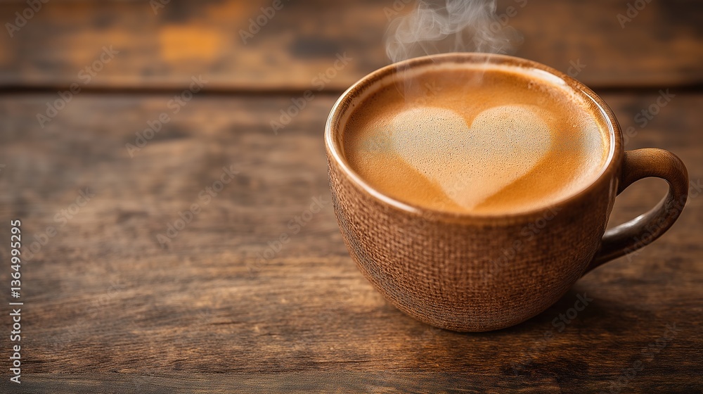 A cup of coffee with heart-shaped steam, surrounded by scattered beans on burlap, evoking warmth and love in simplicity. A cup of coffee with heart-shaped steam, surrounded by scattered beans on burlap, evoking warmth and love in simplicity.