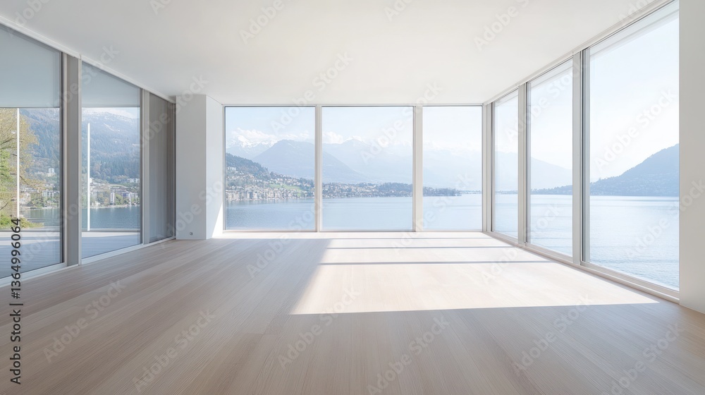 Fototapeta premium Empty Modern Apartment with Lake View
