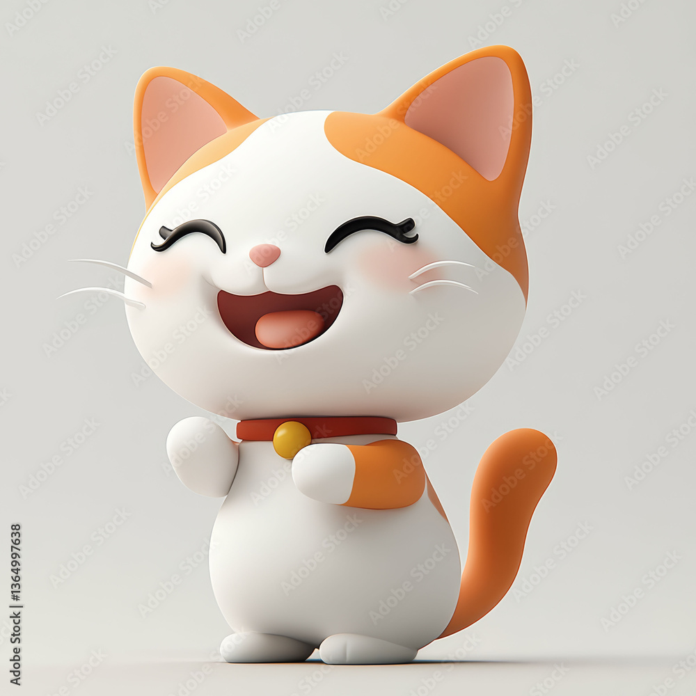 Fototapeta premium Cute and cheerful 3D illustration of happy cat character in playful style showcasing joy and charm