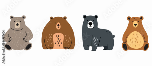 Clip art hand drawn vector illustration of a cute funny bears isolated objects on white background