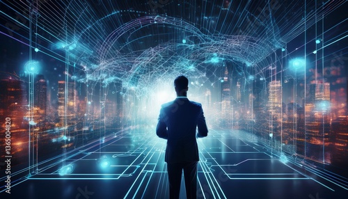 futuristic business system with artificial intelligence and neural network connectivity