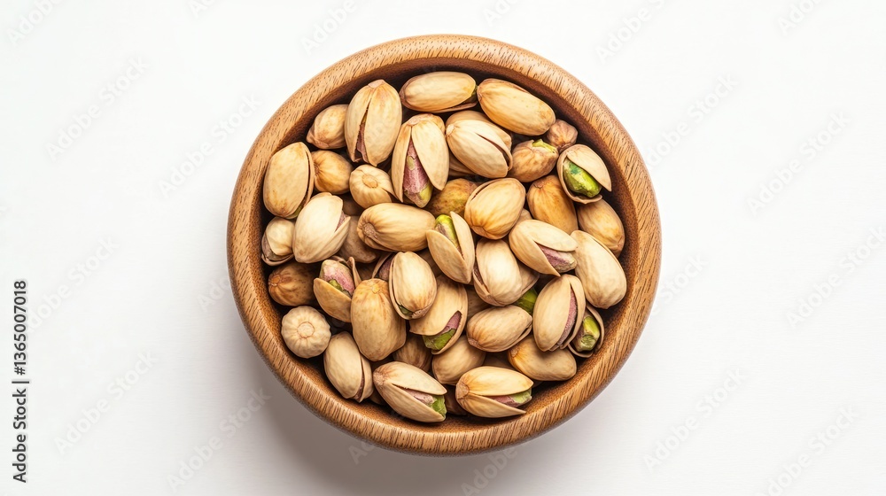 Pistachios in Wooden Bowl on White Background Pistachios in Wooden Bowl on White Background