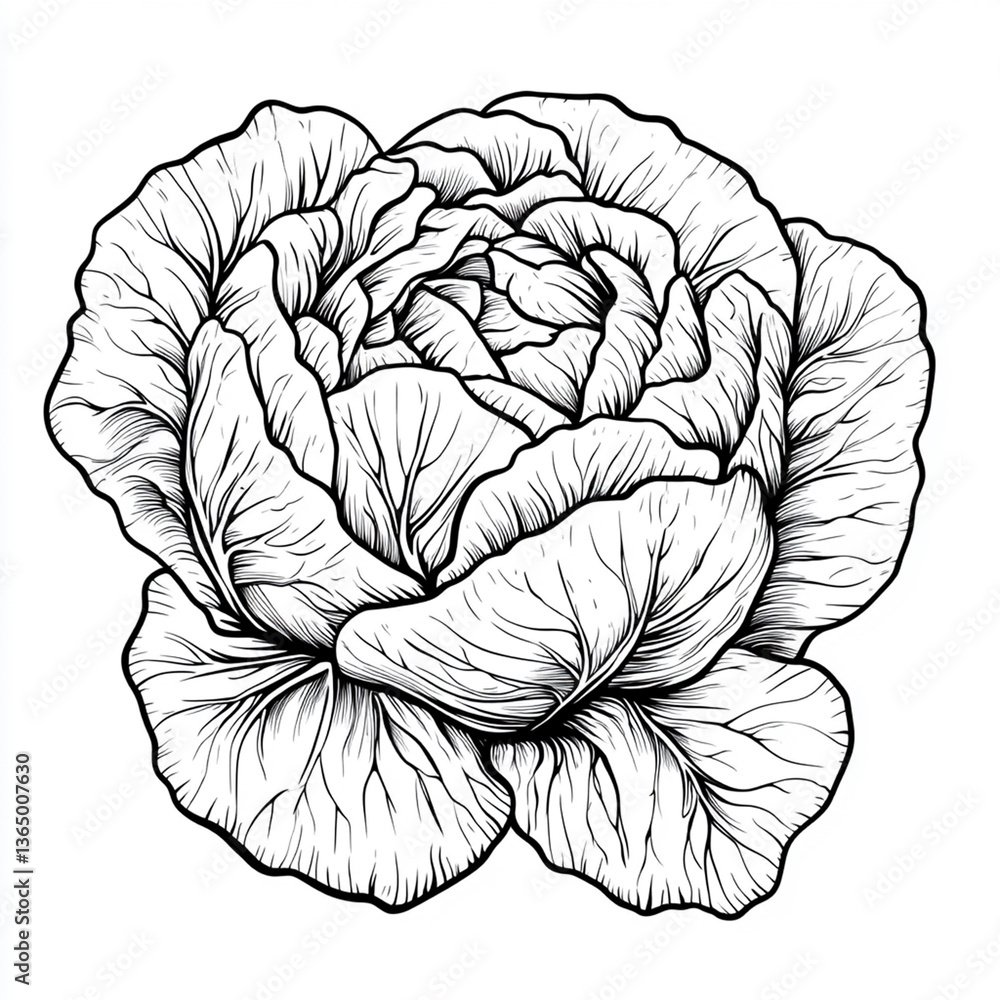 Obraz premium Line art drawing of a cabbage head. (1)