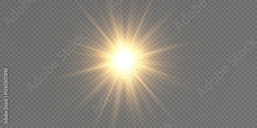 Sunshine.
Glowing golden star.
Solar flare on a transparent background.