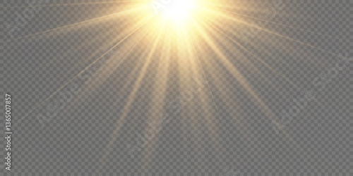 Sunshine.
Glowing golden star.
Solar flare on a transparent background.