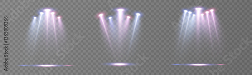 Stage lighting with LED strobes. Laser light show. Empty stage before the performance. Spotlights on a dark background.