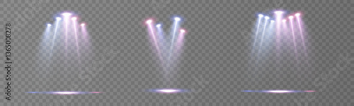 Stage lighting with LED strobes. Laser light show. Empty stage before the performance. Spotlights on a dark background.