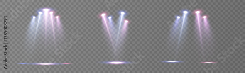 Stage lighting with LED strobes. Laser light show. Empty stage before the performance. Spotlights on a dark background.