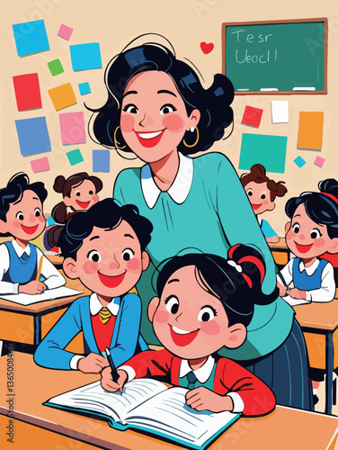 Cartoon Style teacher with the student