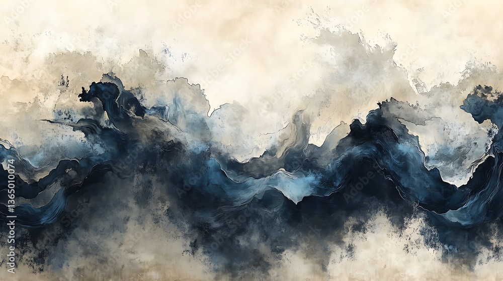 Obraz premium Abstract Blue Beige Wave Landscape.