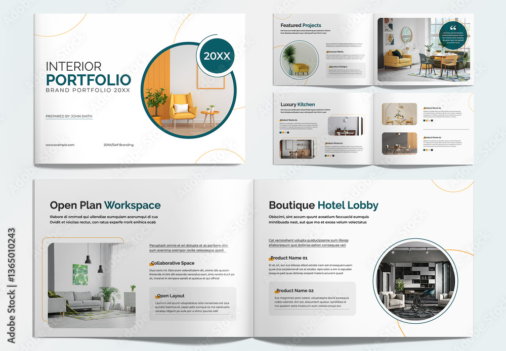 Interior Designer Portfolio Landscape Layout Stock Template | Adobe Stock