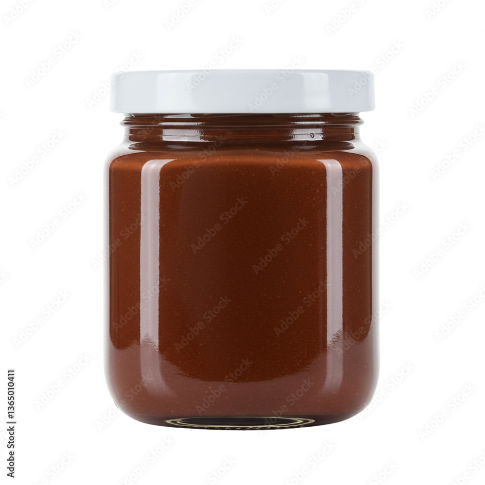 Rich chocolate brown creamy spread in a jar Rich chocolate brown creamy spread in a jar