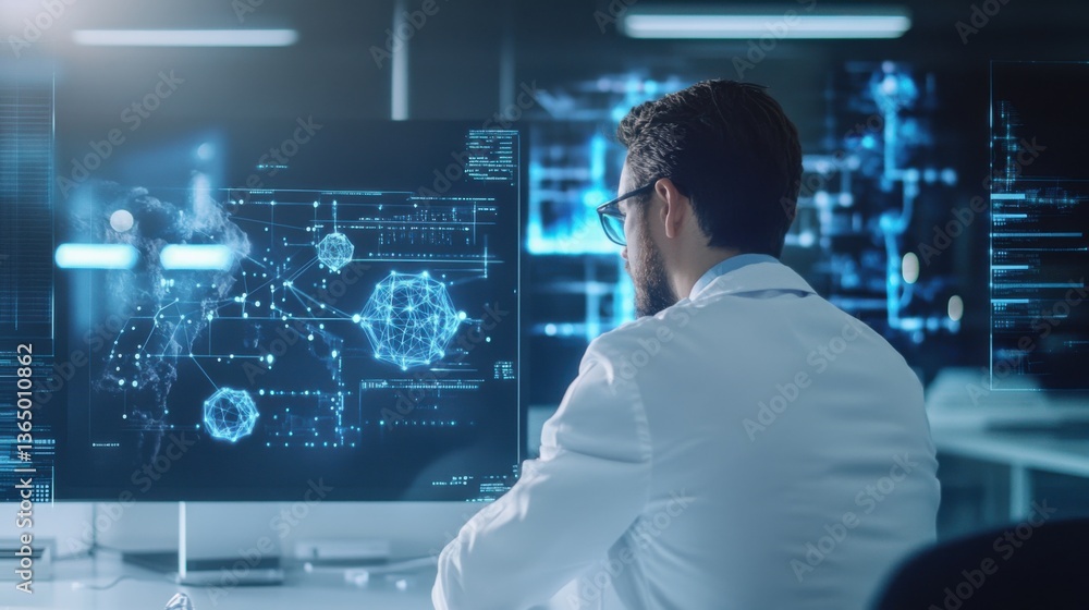 A quantum computing scientist designing quantum algorithms for faster cryptography, lab with quantum processors and encryption data visible, High-tech style A quantum computing scientist designing quantum algorithms for faster cryptography, lab with quantum processors and encryption data visible, High-tech style