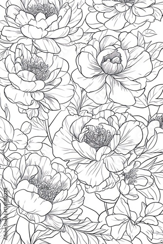 Detailed Illustration of a Floral Arrangement with Various Blossoming Flowers