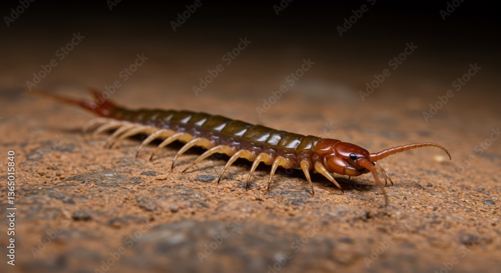 Closeup Centipede Crawling on Ground Macro Photography Closeup Centipede Crawling on Ground Macro Photography