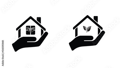 Black House Icon Vector – Minimalist Hand-Held Home for Affordable Housing & Eco-Village Branding – Editable EPS, AI