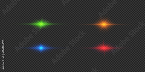 Set of multicolor horizontal light effects of lens flares