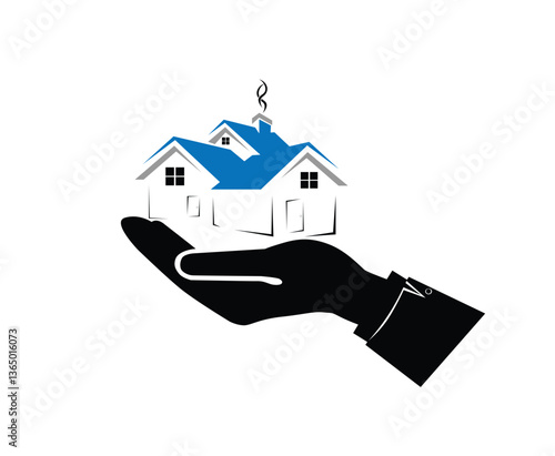 Black House Icon Vector – Minimalist Hand-Held Home for Affordable Housing & Eco-Village Branding – Editable EPS, AI