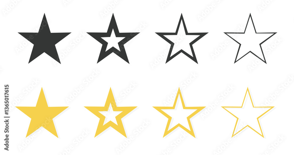 Star Rating Icons Set – Vector Filled and Outlined Stars in Black and Gold Star Rating Icons Set – Vector Filled and Outlined Stars in Black and Gold