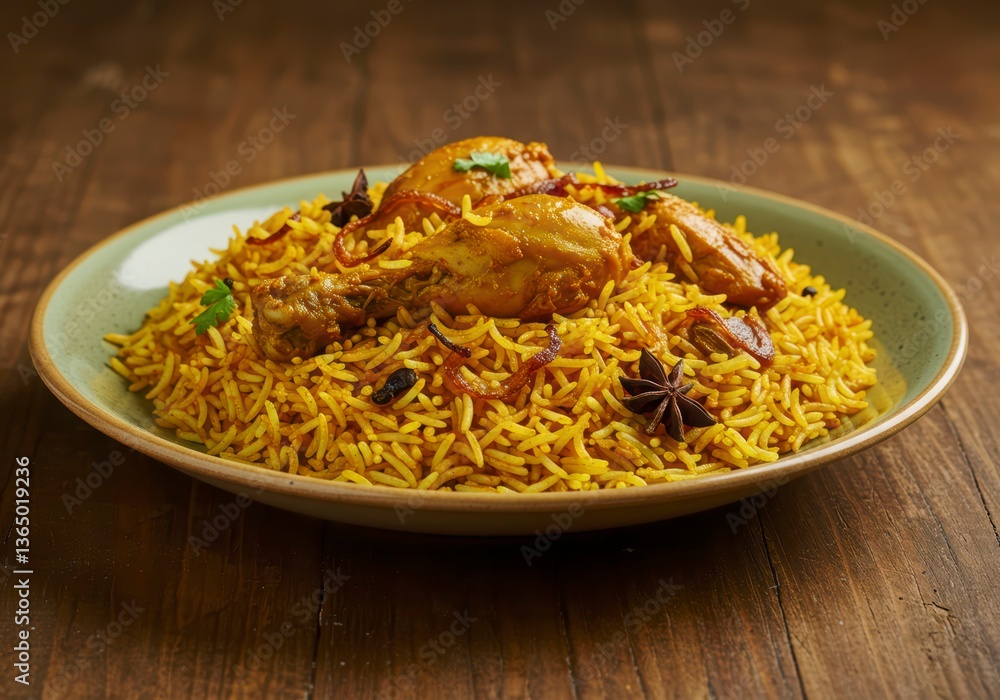 Close-up of aromatic chicken biryani with tender meat and fragrant basmati rice. Close-up of aromatic chicken biryani with tender meat and fragrant basmati rice.