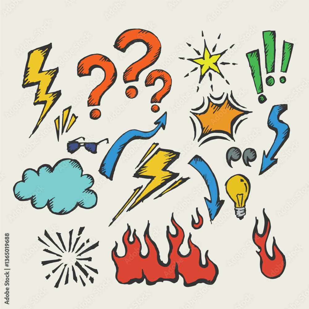Obraz premium Hand drawn doodles design illustration memphis style