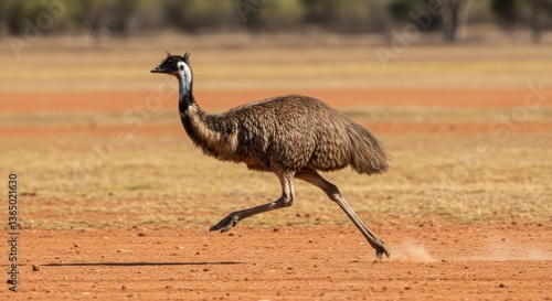 Emu Running Fast Across Red Dirt Landscape