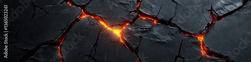 Wallpaper Mural Cracked Earth, Glowing Lava Veins Dramatic High-Contrast Natural Landscape Background Torontodigital.ca