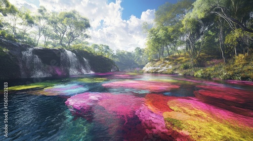 Cano Cristales River 3D Artwork: Abstract Concept Illustration