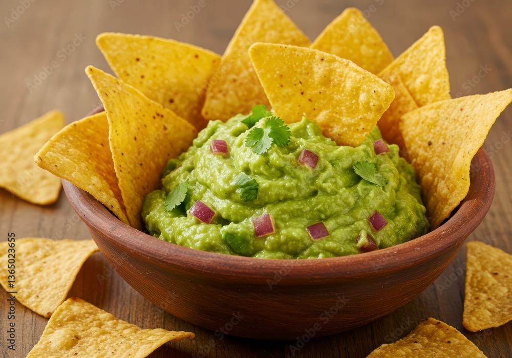 Fresh guacamole served with crispy tortilla chips, a classic Mexican appetizer. Fresh guacamole served with crispy tortilla chips, a classic Mexican appetizer.