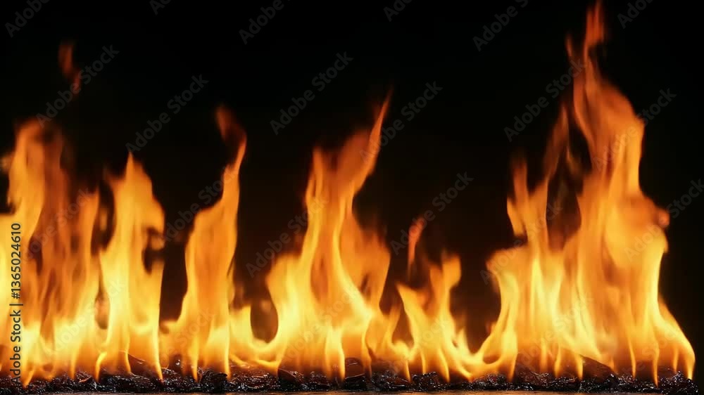 Flickering flames provide warmth and light in a dark environment at night during firewood burning Flickering flames provide warmth and light in a dark environment at night during firewood burning