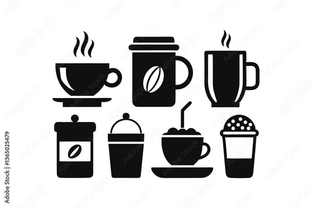 Obraz premium Tea Cup and Coffee Mug Beverage Icon Set Vector Design