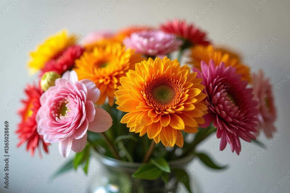 Vibrant Bouquet of Flowers in Glass Vase: A Stunning Close-Up of Nature's Beauty and Freshness Vibrant Bouquet of Flowers in Glass Vase: A Stunning Close-Up of Nature's Beauty and Freshness