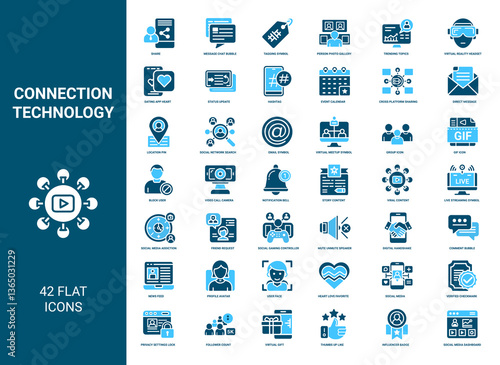 connection technology modern people communication 42 flat icons, network social group virtual email meetup