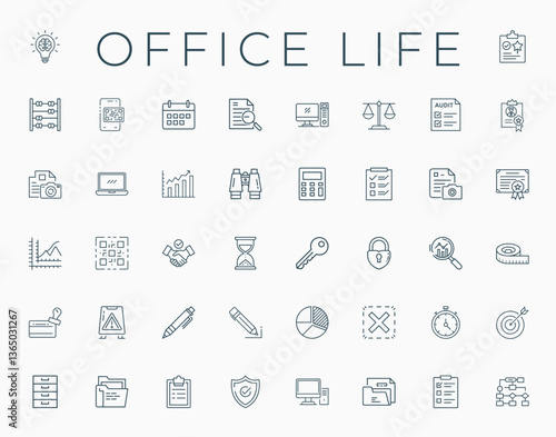 office worklife line icon set, Folder Document File Computer