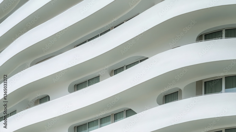Obraz premium Abstract White Building Facade With Flowing Balconies