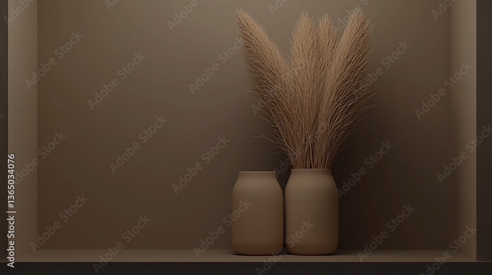 custom made wallpaper toronto digitalTwo vases containing dried flowers in a modern brown setting
