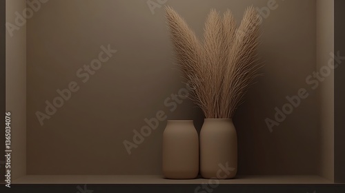 Wallpaper Mural Two vases containing dried flowers in a modern brown setting Torontodigital.ca